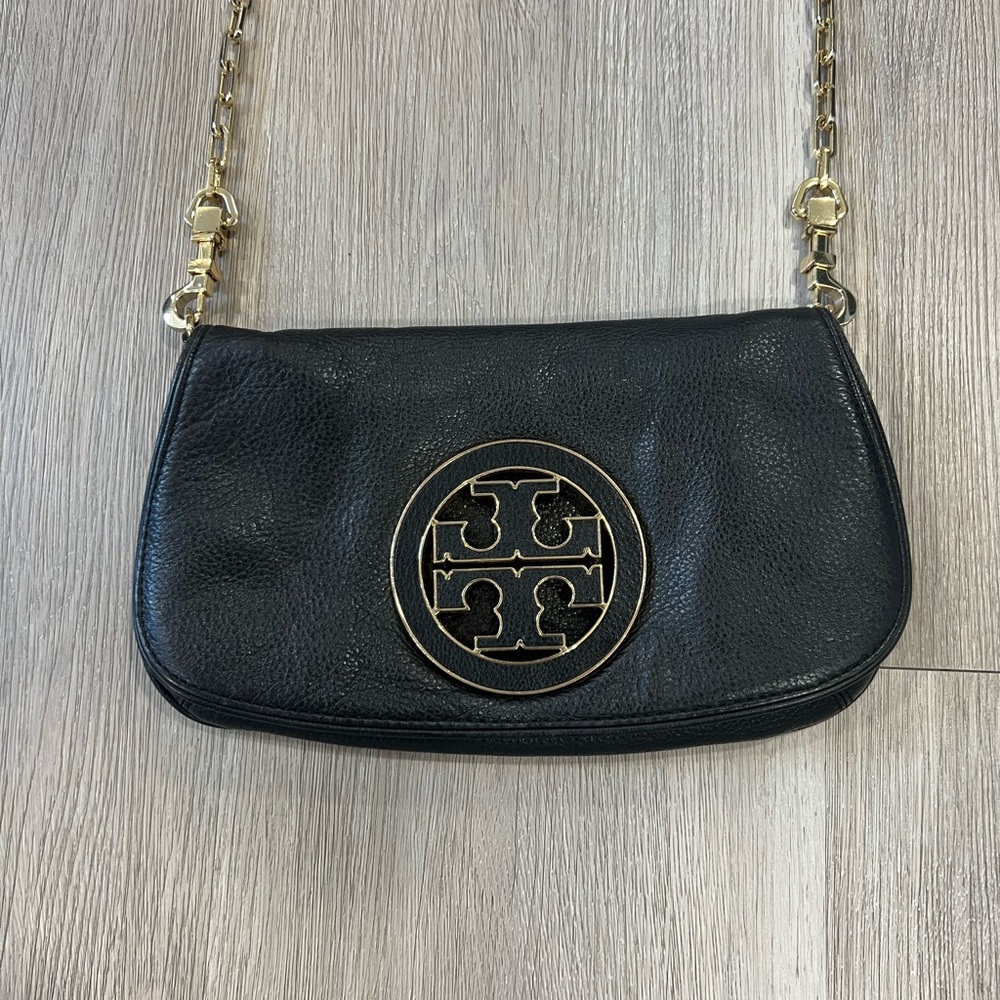 Tory Burch Black and Gold Shoulder Bag